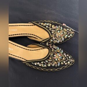 Go max black beaded slip on heels size 7.5-8